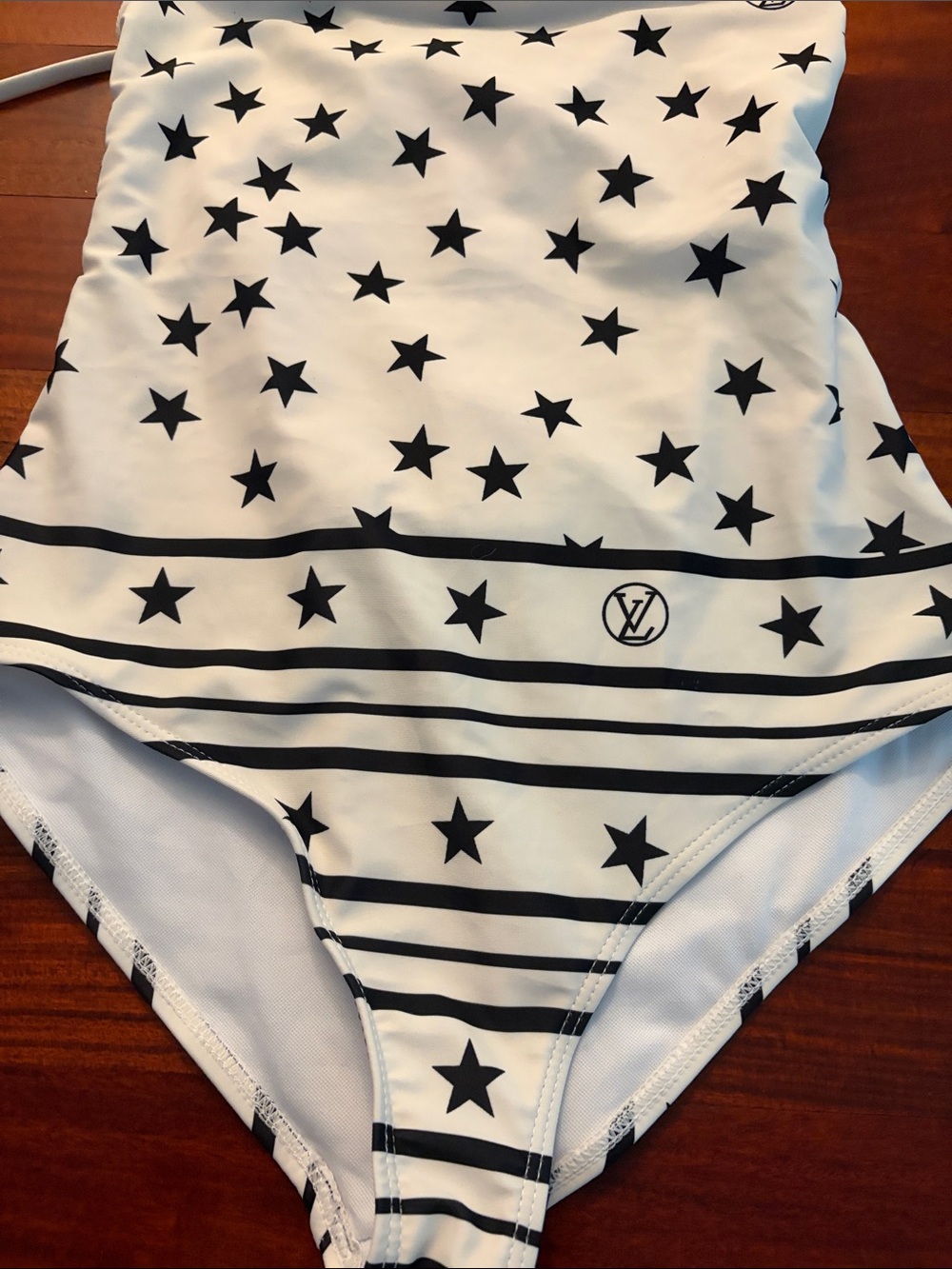 LV White One-Piece Swim with Black Star Print - Picture 2 of 3